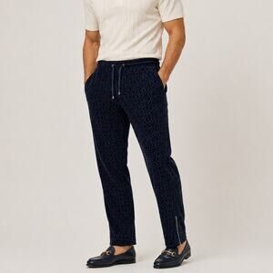 MR TURK Men's Navy terry Drawstring Pants Geo Print ankle Zip Size 32